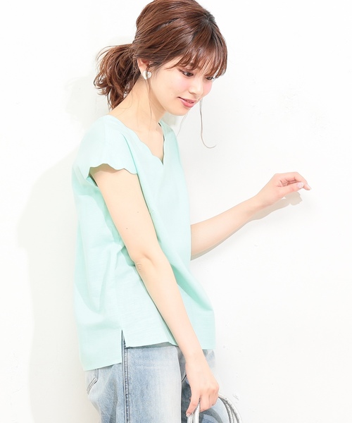 natural couture（ナチュラルクチュール）の「スカラップ麻ブラウス（シャツ/ブラウス・レディース・ブラック/ベージュ/レッド/ミント・FREE）」の13枚目の写真