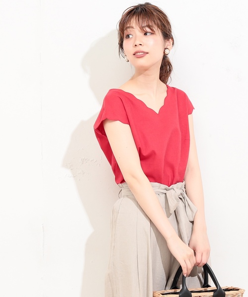 natural couture（ナチュラルクチュール）の「スカラップ麻ブラウス（シャツ/ブラウス・レディース・ブラック/ベージュ/レッド/ミント・FREE）」の15枚目の写真