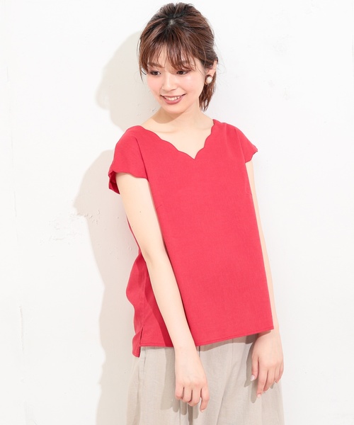 natural couture（ナチュラルクチュール）の「スカラップ麻ブラウス（シャツ/ブラウス・レディース・ブラック/ベージュ/レッド/ミント・FREE）」の17枚目の写真