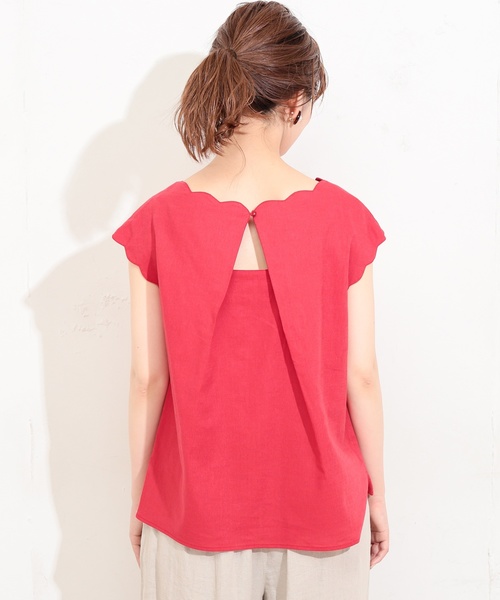 natural couture（ナチュラルクチュール）の「スカラップ麻ブラウス（シャツ/ブラウス・レディース・ブラック/ベージュ/レッド/ミント・FREE）」の19枚目の写真