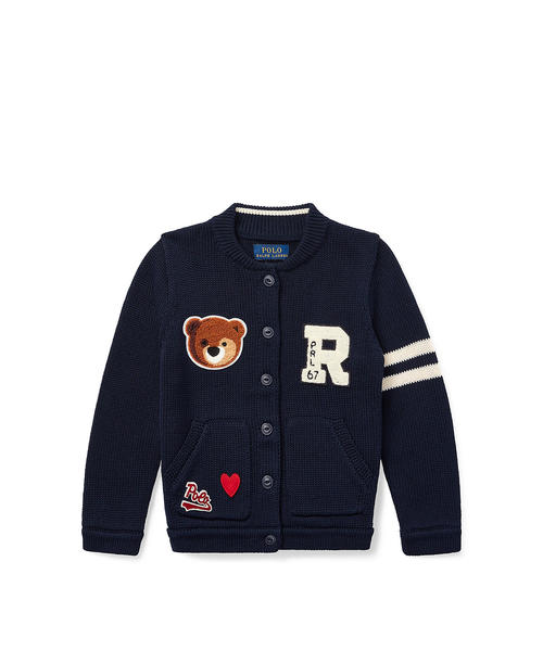 POLO ラルフローレン 長袖　カーディガン パッチワーク　新品　男の子　100 ポロラルフローレン パッチワーク カーディガン ネイビー XS