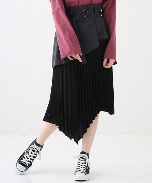 STUDIOUS(ステュディオス)の「【STUDIOUS】 アシメトリーレイヤードプリーツスカート(スカート・レディース・ブラック/ブラウン/キャメル・1/0)」の2枚目の写真