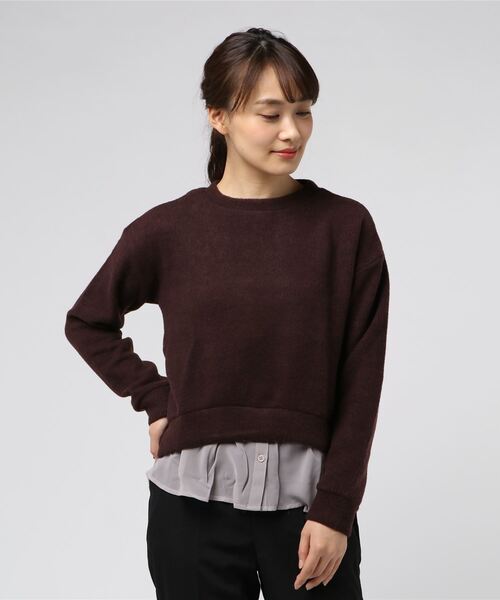STYLEBLOCK（スタイルブロック）の「シフォン切替プルオーバーペプラムトップス（Tシャツ/カットソー・レディース・ブラウン/グレー/ダークグレー/キャメル・FREE）」の4枚目の写真