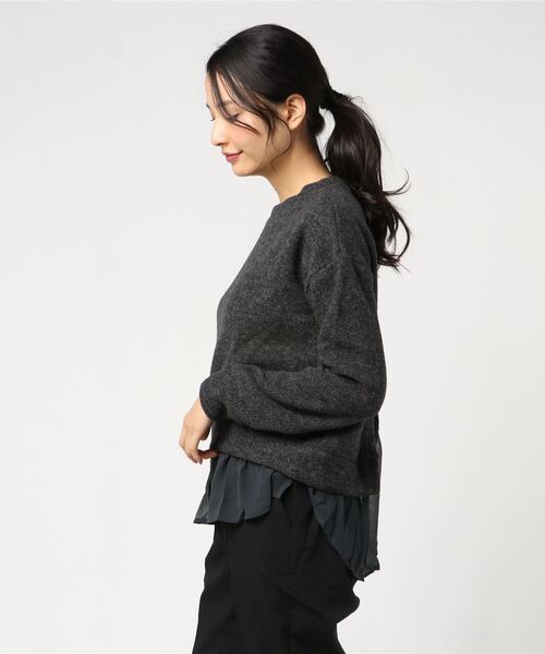 STYLEBLOCK（スタイルブロック）の「シフォン切替プルオーバーペプラムトップス（Tシャツ/カットソー・レディース・ブラウン/グレー/ダークグレー/キャメル・FREE）」の6枚目の写真