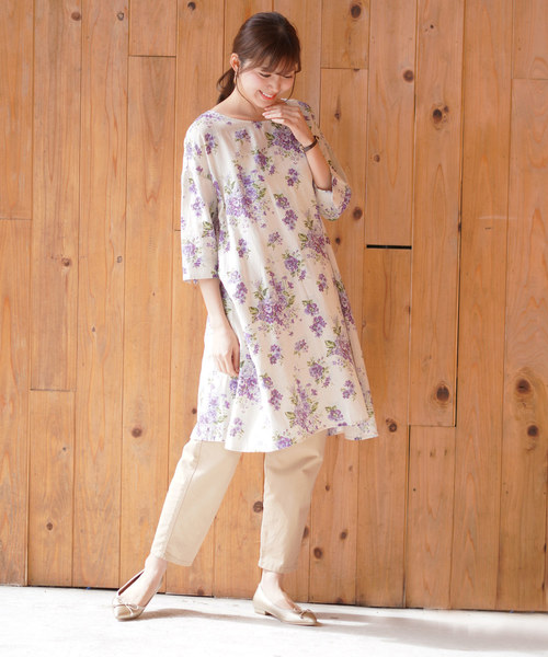 ワンピース ワンピースレーヨン綿麻花柄プリントワンピース ワンピース Rps アールピーエス のファッション