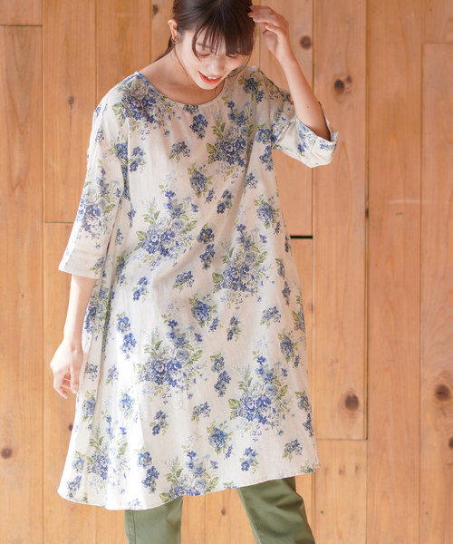 ワンピース ワンピースレーヨン綿麻花柄プリントワンピース ワンピース Rps アールピーエス のファッション