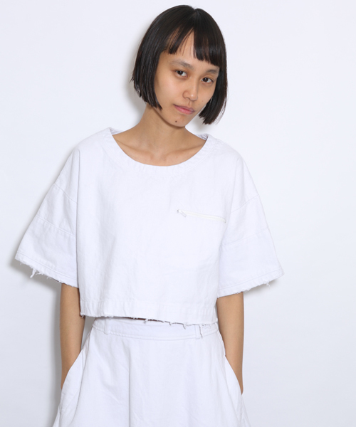 i（アイ）の「クラッシュ半袖プルオーバー（Tシャツ/カットソー・レディース・ホワイト/ブラック・ﾌﾘ-）」の2枚目の写真