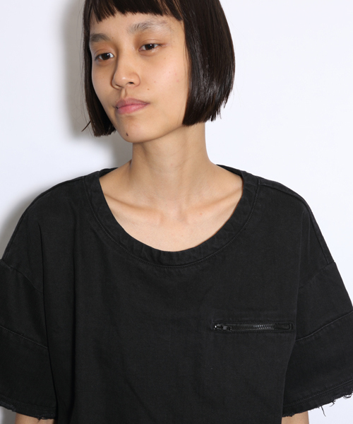 i（アイ）の「クラッシュ半袖プルオーバー（Tシャツ/カットソー・レディース・ホワイト/ブラック・ﾌﾘ-）」の3枚目の写真