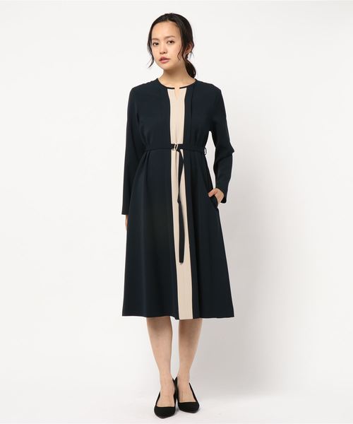 La TOTALITE（ラトータリテ）の「バイカラーワイドタックワンピース【手洗い可能】◆（ワンピース・レディース・ベージュ/ネイビー・FREE）」の5枚目の写真