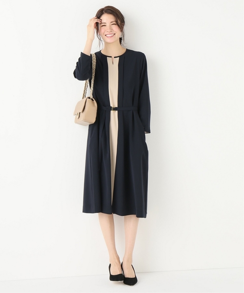 La TOTALITE（ラトータリテ）の「バイカラーワイドタックワンピース【手洗い可能】◆（ワンピース・レディース・ベージュ/ネイビー・FREE）」の4枚目の写真