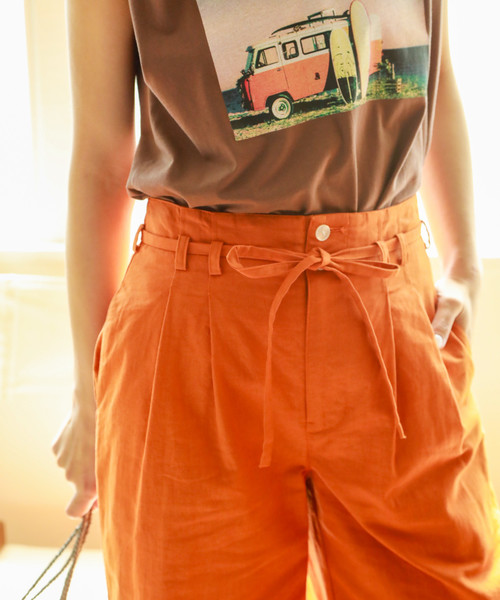 BAYFLOW（ベイフロー）の「リネンワイドパンツ（その他パンツ・レディース・オレンジ/ホワイト/カーキ/ナチュラル・MEDIUM/SMALL）」の12枚目の写真