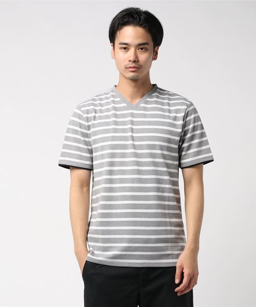 COMME CA MEN(コムサメン)の「サーフニット ボーダーTシャツ(Tシャツ/カットソー・メンズ・ホワイト/ネイビー/グレー・MEDIUM/LARGE/X-LARGE)」の3枚目の写真