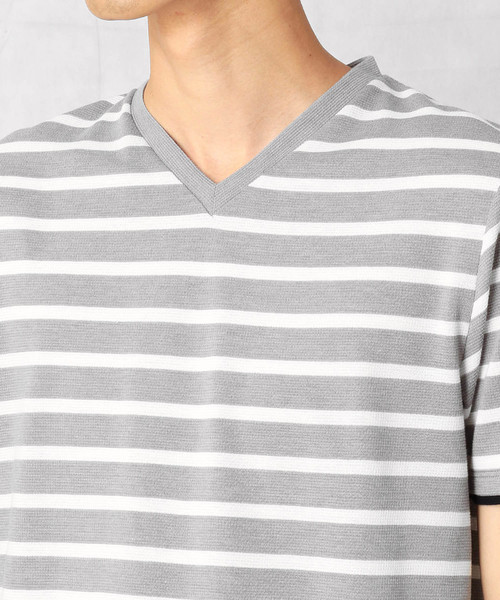 COMME CA MEN(コムサメン)の「サーフニット ボーダーTシャツ(Tシャツ/カットソー・メンズ・ホワイト/ネイビー/グレー・MEDIUM/LARGE/X-LARGE)」の8枚目の写真