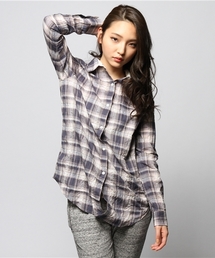 goa | C/麻チェックカシュクールシャツ(シャツ/ブラウス)