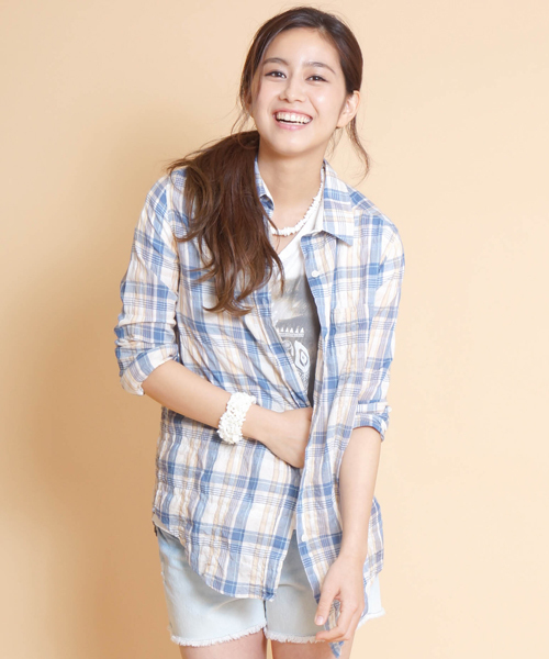 goa(ゴア)の「C/麻チェックカシュクールシャツ(シャツ/ブラウス・レディース・ブラウン/ブルー/ネイビー/レッド・FREE)」の4枚目の写真