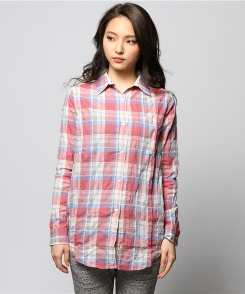 goa(ゴア)の「C/麻チェックカシュクールシャツ(シャツ/ブラウス・レディース・ブラウン/ブルー/ネイビー/レッド・FREE)」の5枚目の写真