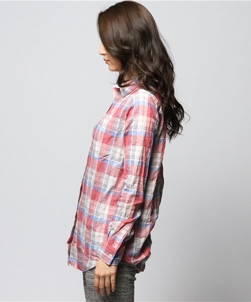 goa(ゴア)の「C/麻チェックカシュクールシャツ(シャツ/ブラウス・レディース・ブラウン/ブルー/ネイビー/レッド・FREE)」の6枚目の写真