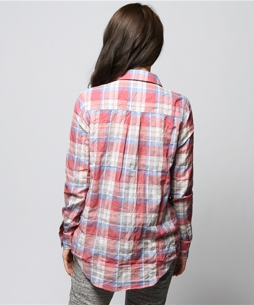 goa(ゴア)の「C/麻チェックカシュクールシャツ(シャツ/ブラウス・レディース・ブラウン/ブルー/ネイビー/レッド・FREE)」の7枚目の写真