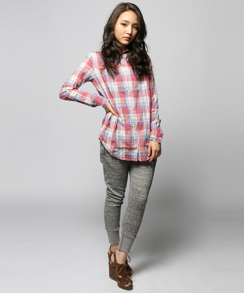 goa(ゴア)の「C/麻チェックカシュクールシャツ(シャツ/ブラウス・レディース・ブラウン/ブルー/ネイビー/レッド・FREE)」の9枚目の写真