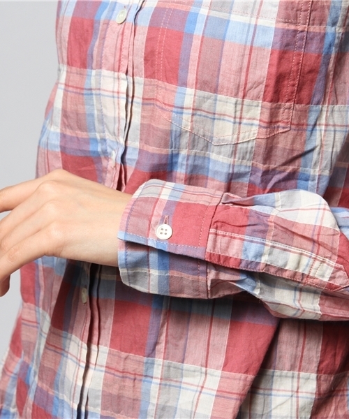 goa(ゴア)の「C/麻チェックカシュクールシャツ(シャツ/ブラウス・レディース・ブラウン/ブルー/ネイビー/レッド・FREE)」の11枚目の写真