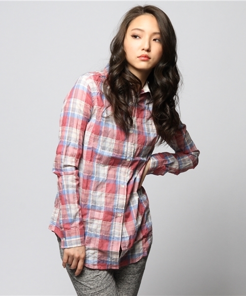 goa(ゴア)の「C/麻チェックカシュクールシャツ(シャツ/ブラウス・レディース・ブラウン/ブルー/ネイビー/レッド・FREE)」の17枚目の写真