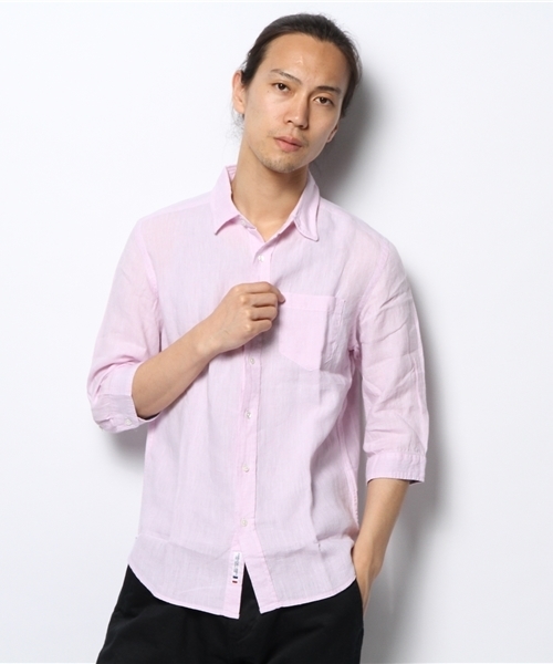Men S Bigi メンズビギ の ﾌﾚﾝﾁﾘﾈﾝｼｬﾂ Pink Blue 7分袖 シャツ ブラウス Wear