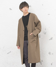 MinoriTY | 【2019秋冬新作】フラノ素材ノーカラーロングコート アウター(ノーカラージャケット)