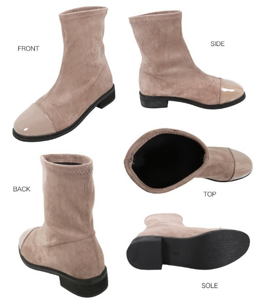 KOBE LETTUCE（コウベレタス）の「エナメル切替ラウンドトゥフラットショートブーツ（ブーツ・レディース・ブラウン/グレイッシュベージュ/ブラック・LL/S/M/L）」の8枚目の写真