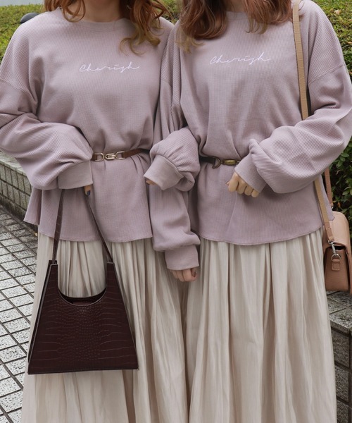 PairPair（ペアペア）の「ワッフルロゴ刺繍プルオーバー（Tシャツ/カットソー・レディース・ベージュ/ライトグリーン/モカ/ラベンダー・FREE）」の4枚目の写真