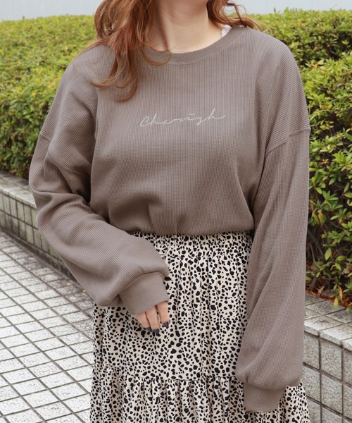 PairPair（ペアペア）の「ワッフルロゴ刺繍プルオーバー（Tシャツ/カットソー・レディース・ベージュ/ライトグリーン/モカ/ラベンダー・FREE）」の14枚目の写真