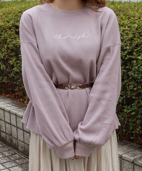 PairPair（ペアペア）の「ワッフルロゴ刺繍プルオーバー（Tシャツ/カットソー・レディース・ベージュ/ライトグリーン/モカ/ラベンダー・FREE）」の22枚目の写真