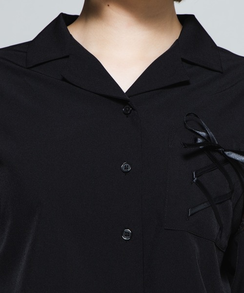 WEGO(ウィゴー)の「WEGO/レースアップオープンカラーシャツ(シャツ/ブラウス・レディース・ブラック/ベージュ・FREE)」の13枚目の写真