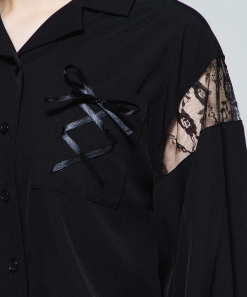 WEGO(ウィゴー)の「WEGO/レースアップオープンカラーシャツ(シャツ/ブラウス・レディース・ブラック/ベージュ・FREE)」の7枚目の写真