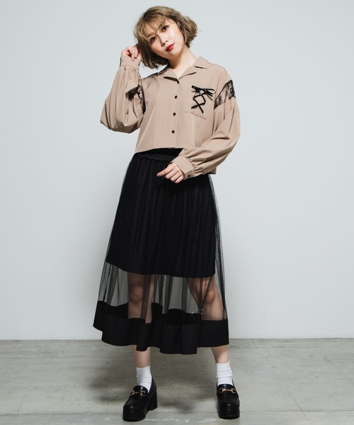 WEGO(ウィゴー)の「WEGO/レースアップオープンカラーシャツ(シャツ/ブラウス・レディース・ブラック/ベージュ・FREE)」の12枚目の写真