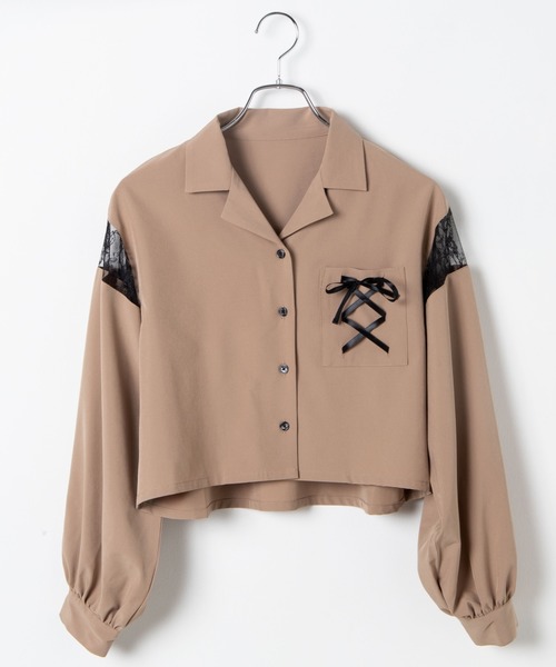 WEGO(ウィゴー)の「WEGO/レースアップオープンカラーシャツ(シャツ/ブラウス・レディース・ブラック/ベージュ・FREE)」の19枚目の写真