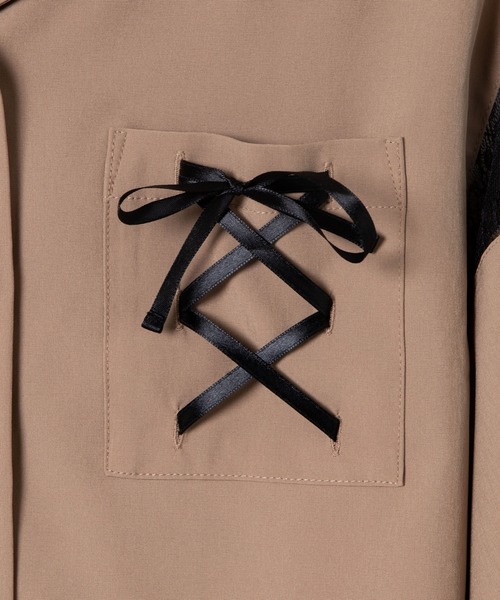 WEGO(ウィゴー)の「WEGO/レースアップオープンカラーシャツ(シャツ/ブラウス・レディース・ブラック/ベージュ・FREE)」の14枚目の写真