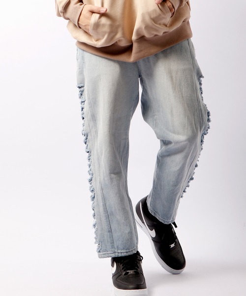 RE730(アールイーセブンサーティー)の「RE730 サイドダメージワイドテーパードデニムパンツ(デニムパンツ・メンズ・サックスブルー/ホワイト/ブラック・S/M/L)」の15枚目の写真
