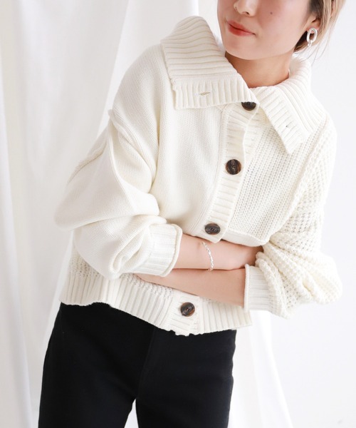 SLOBE citron.（スローブシトロン）の「SLOBE citron. パッチワークニットカーディガン◆（カーディガン/ボレロ・レディース・パープル/ナチュラル・FREE）」の2枚目の写真