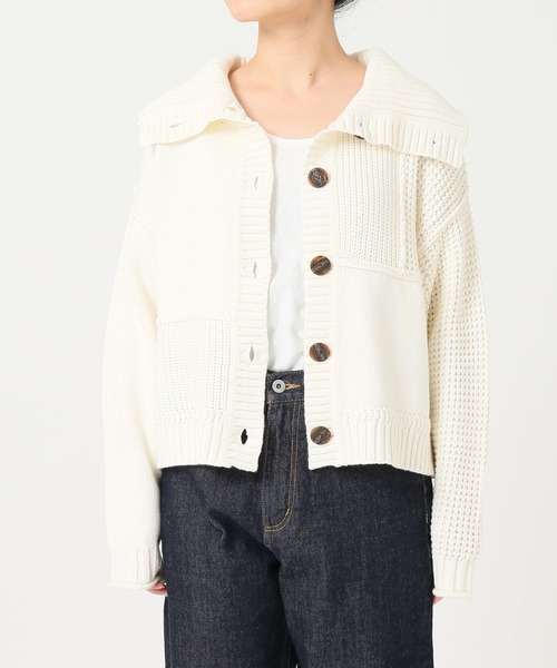 SLOBE citron.（スローブシトロン）の「SLOBE citron. パッチワークニットカーディガン◆（カーディガン/ボレロ・レディース・パープル/ナチュラル・FREE）」の8枚目の写真