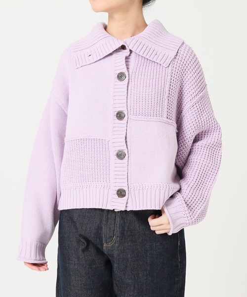 SLOBE citron.（スローブシトロン）の「SLOBE citron. パッチワークニットカーディガン◆（カーディガン/ボレロ・レディース・パープル/ナチュラル・FREE）」の14枚目の写真