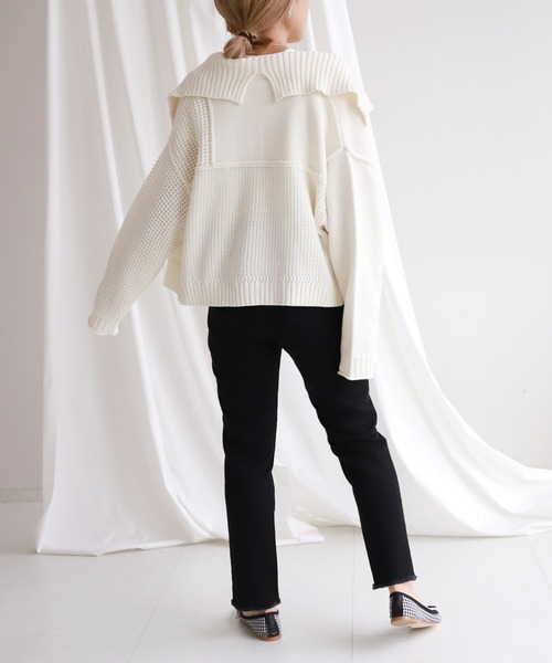 SLOBE citron.（スローブシトロン）の「SLOBE citron. パッチワークニットカーディガン◆（カーディガン/ボレロ・レディース・パープル/ナチュラル・FREE）」の4枚目の写真