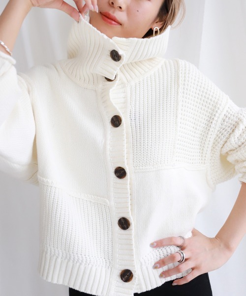 SLOBE citron.（スローブシトロン）の「SLOBE citron. パッチワークニットカーディガン◆（カーディガン/ボレロ・レディース・パープル/ナチュラル・FREE）」の5枚目の写真