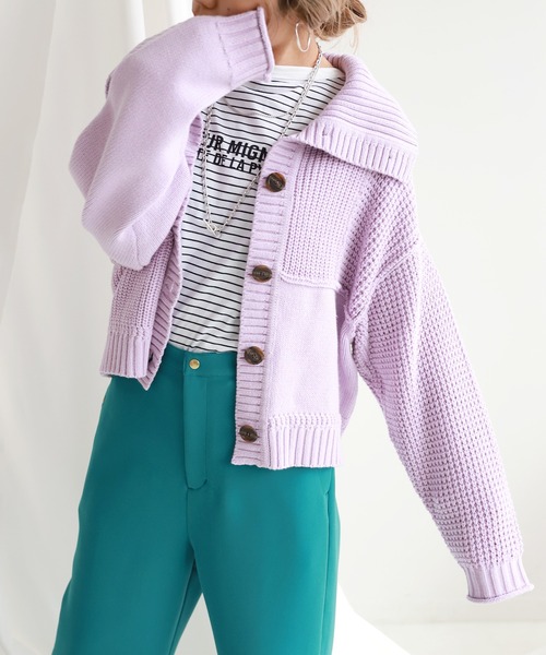 SLOBE citron.（スローブシトロン）の「SLOBE citron. パッチワークニットカーディガン◆（カーディガン/ボレロ・レディース・パープル/ナチュラル・FREE）」の16枚目の写真