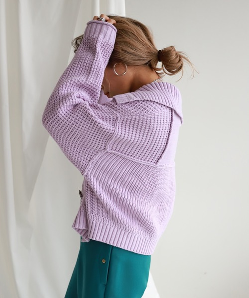 SLOBE citron.（スローブシトロン）の「SLOBE citron. パッチワークニットカーディガン◆（カーディガン/ボレロ・レディース・パープル/ナチュラル・FREE）」の21枚目の写真