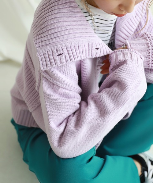 SLOBE citron.（スローブシトロン）の「SLOBE citron. パッチワークニットカーディガン◆（カーディガン/ボレロ・レディース・パープル/ナチュラル・FREE）」の11枚目の写真