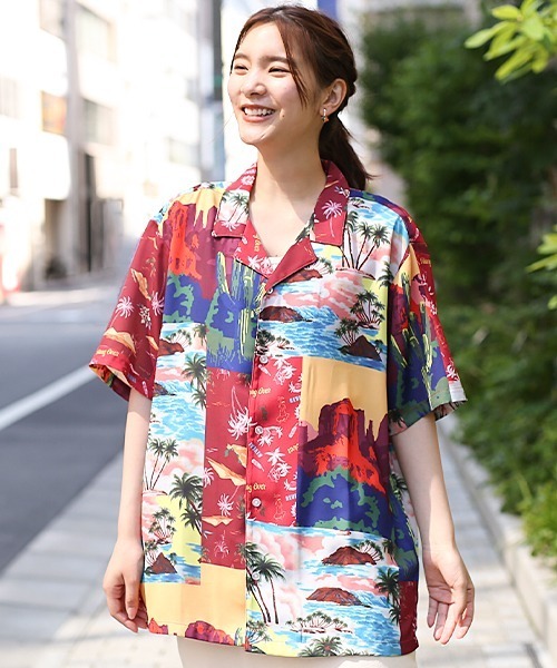 チチカカ（チチカカ）の「【ユニセックス】パッチワークアロハシャツ（シャツ/ブラウス・レディース・レッド/ネイビー・MEDIUM/LARGE）」の7枚目の写真