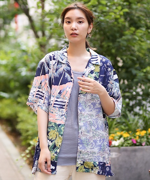 チチカカ（チチカカ）の「【ユニセックス】パッチワークアロハシャツ（シャツ/ブラウス・レディース・レッド/ネイビー・MEDIUM/LARGE）」の9枚目の写真