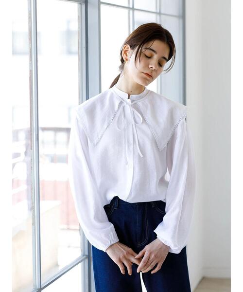 koe（コエ）の「2waybigカラー付きスタンドブラウス＊（シャツ/ブラウス・レディース・ラベンダー/ホワイト/ベージュ・FREE）」の5枚目の写真