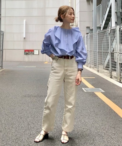 CIAOPANIC(チャオパニック)の「フリルビッグカラーブラウス(シャツ/ブラウス・レディース・オフホワイト/ブルー・FREE)」の13枚目の写真