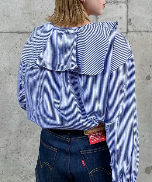 CIAOPANIC(チャオパニック)の「フリルビッグカラーブラウス(シャツ/ブラウス・レディース・オフホワイト/ブルー・FREE)」の14枚目の写真